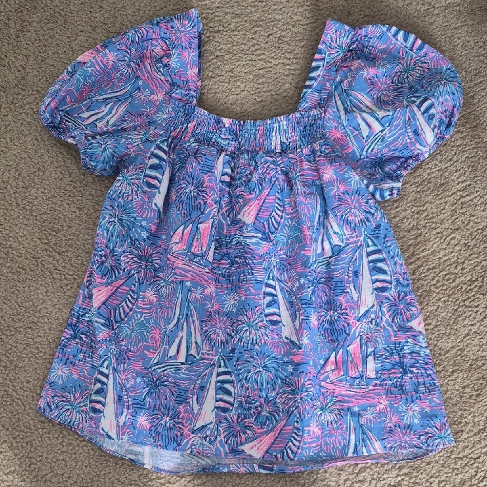 Lilly Pulitzer Blue and Pink Sailboat Blouse - Picture 3 of 4